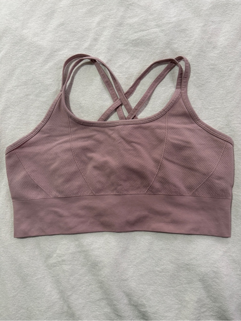 Zella Dusty Mauve Pink Ribbed Seamless Longline Sports Bra Size L Strappy Back